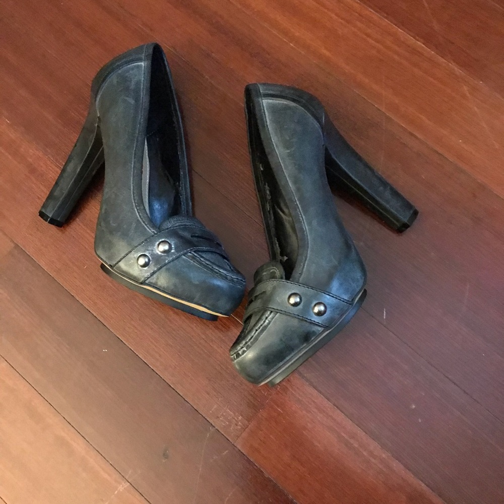 True Religion Blue Distressed Leather Heels.